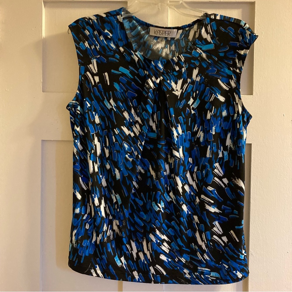 Blue Abstract Pattern Sleeveless Blouse